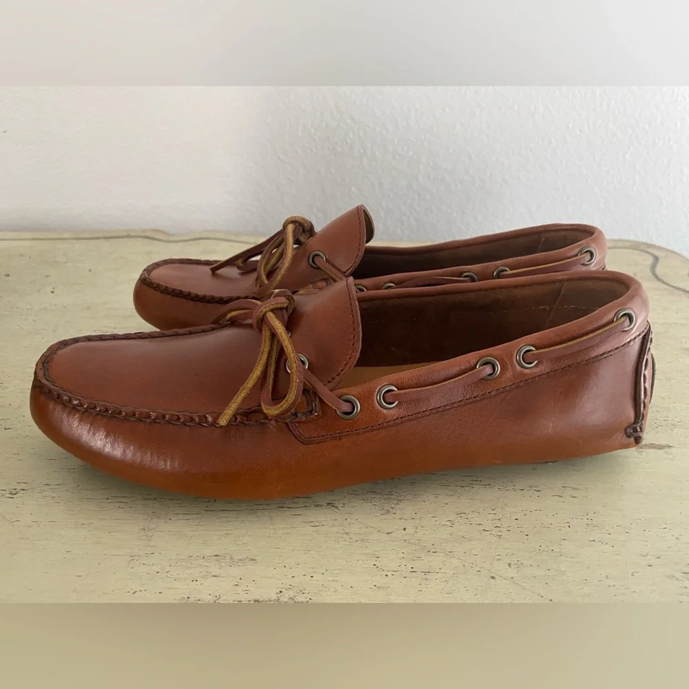 J. CREW Lace-Up Leather Driving Shoes in Brown‎ Size 8 M $178 New BW468